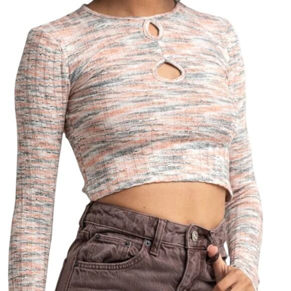 BDG Urban Outfitters Long Sleeve Keyhole Cutout Women’s Size M Pink Gray Orange - Picture 1 of 6